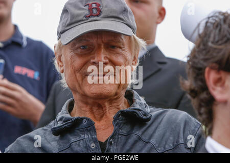 Worms, Germany. 24th Aug, 2018. Close-up portrait of Terence Hill. Italian actor Terence Hill visited the German city of Worms, to present his new movie (My Name is somebody). Terence Hill added the stop in Worms to his movie promotion tour in Germany, to visit a pedestrian bridge, that is unofficially named Terence-Hill-Bridge (officially Karl-Kubel-Bridge). Credit: Michael Debets/Pacific Press/Alamy Live News Stock Photo