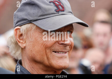 Worms, Germany. 24th Aug, 2018. Close-up portrait of Terence Hill. Italian actor Terence Hill visited the German city of Worms, to present his new movie (My Name is somebody). Terence Hill added the stop in Worms to his movie promotion tour in Germany, to visit a pedestrian bridge, that is unofficially named Terence-Hill-Bridge (officially Karl-Kubel-Bridge). Credit: Michael Debets/Pacific Press/Alamy Live News Stock Photo