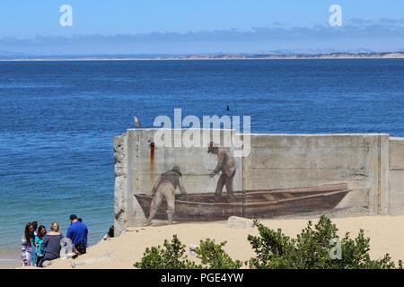 Chinese Fishermen Mural, McAbee Beach, Monterey, California, USA Stock Photo
