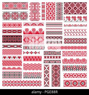 Big set of traditional embroidery. Vector illustration of ethnic seamless ornamental geometric patterns for your design Stock Vector