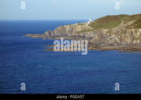 Rockham Bay and Bull Point Light House on the South West Coastal Path, Devon, England, UK. Stock Photo