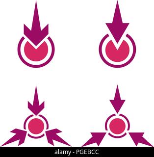 Meeting Point flat vector icon. Different variants of epicenter symbol. Arrows pointing to the center Stock Vector