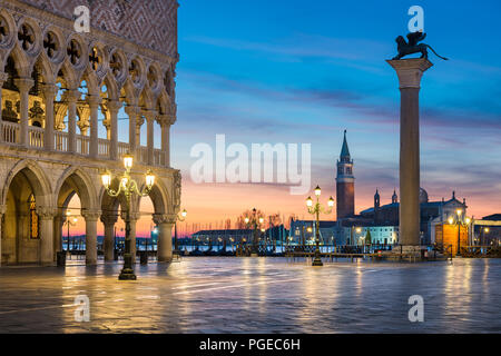 Famous San Marco square at night in Venice, Italy Stock Photo