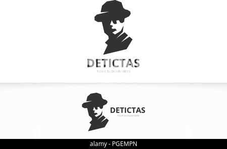 Vector detective logo combination. Unique private logotype design template. Stock Vector