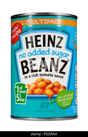 A Tin of Heinz no added sugar beanz baked beans isolated on a white background Stock Photo