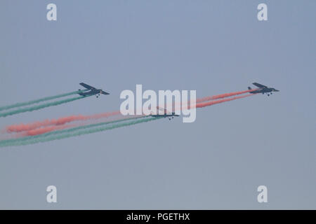 Air force jets staged a spectacular fly-past to celebrate Victory Day of Bangladesh. Dhaka, Bangladesh. Stock Photo