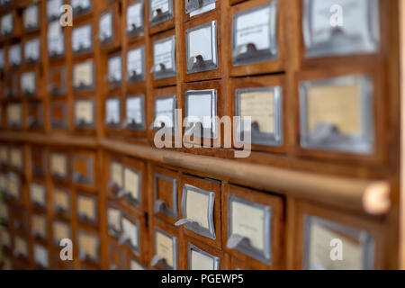 Library or archive reference card catalog. Database, knowledge base concept Stock Photo