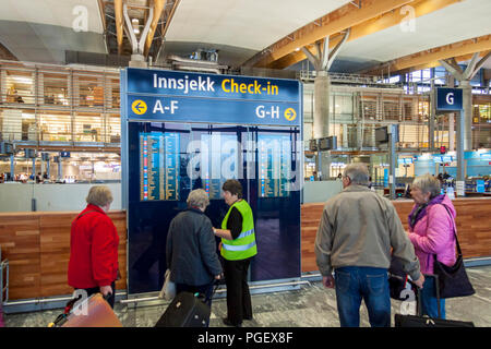 OSLO GARDERMOEN, NORWAY -  NOVEMBER 2:Interior of Oslo Gardermoen International Airport on november 2, 2014 in Oslo. The airport has biggest passenger Stock Photo