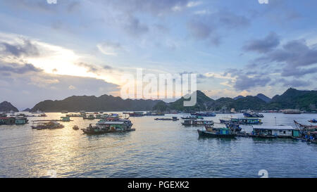 Sunset in Cat Ba Bay - Vietnam Stock Photo