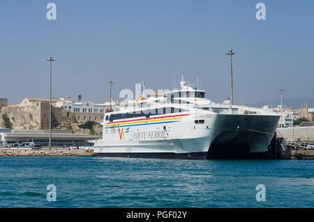 Ferry Port at Tarifa, Virtu ferries, passenger services between Spain and Morocco, North Africa, Costa de la Luz , andalucia, Spain. Stock Photo