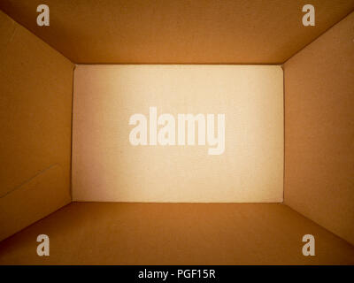 texture background brown paper box , Empty open rectangular cardboard box Stock Photo