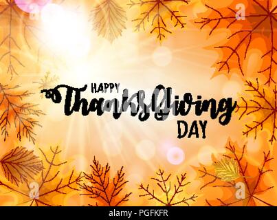 Abstract Vector Illustration Happy Thanksgiving Day Background with Falling Autumn Leaves Stock Vector
