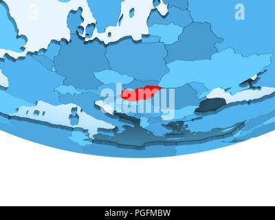 Illustration of Hungary highlighted in red on blue globe with transparent oceans. 3D illustration. Stock Photo