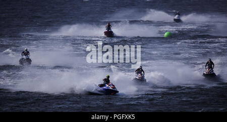 Jakarta, Indonesia. 26th Aug, 2018. Players compete during the Jetski Endurance Runabout Open at the 18th Asian Games in Jakarta, Indonesia, Aug. 26, 2018. Credit: Fei Maohua/Xinhua/Alamy Live News Stock Photo