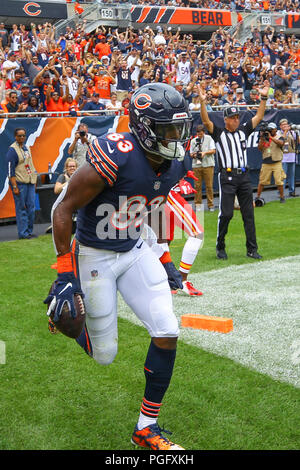 Illinois, USA. 25 August 2018. Bears #83 Javon Wims celebrates his touchdown during the NFL Game between the Kansas City Chiefs and Chicago Bears at Soldier Field in Chicago, IL. Photographer: Mike Wulf Credit: Cal Sport Media/Alamy Live News Stock Photo