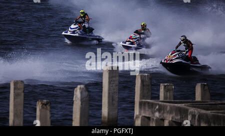 Jakarta, Indonesia. 26th Aug, 2018. Players compete during the Jetski Endurance Runabout Open at the 18th Asian Games in Jakarta, Indonesia, Aug. 26, 2018. Credit: Fei Maohua/Xinhua/Alamy Live News Stock Photo