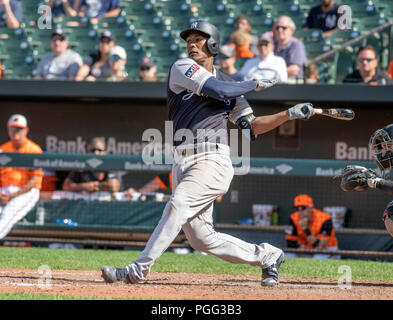 August 10, 2018: Baltimore Orioles center fielder Cedric Mullins (3) makes  his major league debut at bat during the second inning of the MLB game  between the Boston Red Sox and the