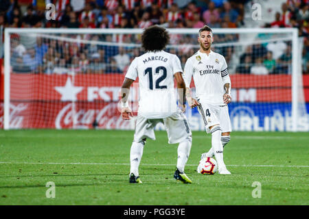 Sergio Ramos from Spain of Real Madrid and 12 Marcelo Vieira da Silva from Brazil of Real Madrid during the La Liga game between Girona FC against Real Madrid in Montilivi Stadium at Girona, on 26 of August of 2018, Spain. 26th Aug, 2018. Credit: AFP7/ZUMA Wire/Alamy Live News Stock Photo