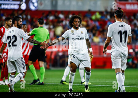 August 26, 2018 - 12 Marcelo Vieira da Silva from Brazil of Real Madrid talking to 22 Isco AlarcÃ³n from Spain of Real Madrid and 11 Gareth Bale from Gales of Real Madrid during the La Liga game between Girona FC against Real Madrid in Montilivi Stadium at Girona, on 26 of August of 2018, Spain. Credit: AFP7/ZUMA Wire/Alamy Live News Stock Photo