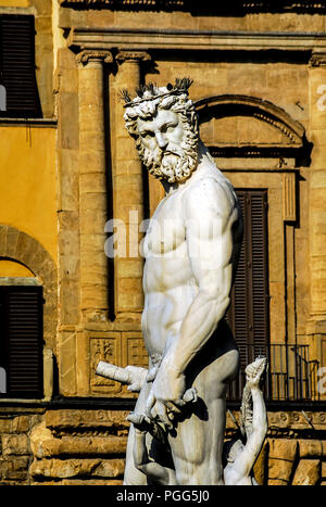 FLORENCE-SEPTEMBER 28:the Fountain of Neptune (close-up) in the Signoria square,Florence,Italy,on September 28.2009. Stock Photo