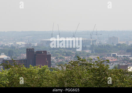 High levels of pollution over London’s skyline seen from Alexandra Palace in north London. Britain's heatwave has triggered a high pollution warning as temperatures is expected to reach 37 degrees celsius in some parts of the country by the end of the week.  Featuring: Atmosphere, View Where: London, United Kingdom When: 26 Jul 2018 Credit: Dinendra Haria/WENN Stock Photo