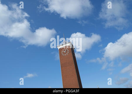 Shrewsbury Indoor Market clock tower, Shropshire, seen against a summer cloud sky Stock Photo