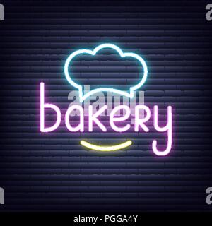 Bakery. Bakery neon sign. Neon glowing signboard banner design Stock Vector