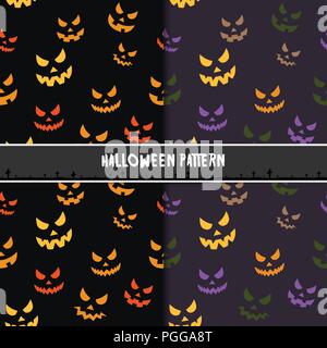 Halloween seamless pattern with scary stare pumpkin on black background ...