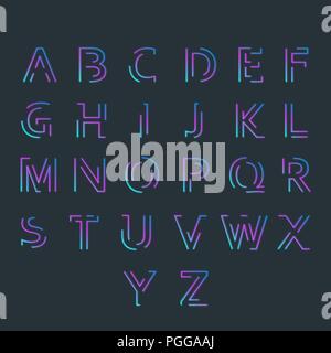 Font with minimal design. Typographic alphabet in a set. All caps letters with vibrant gradient Stock Vector