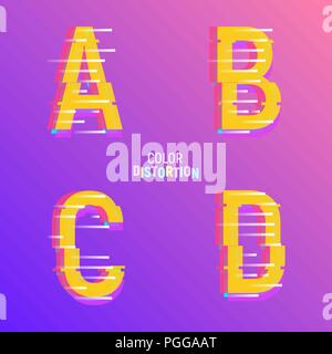 Typeface with glitch effect. Font with chromatic aberartion color effect Stock Vector