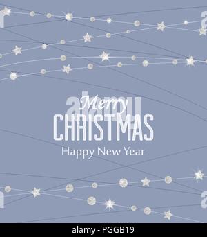 Vector illustration of a Christmas background. Merry Christmas card with silver stars. Decoration on blue background Stock Vector