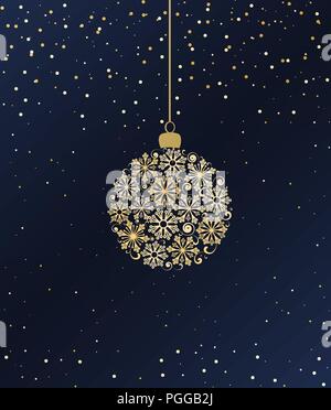 Vector illustration Christmas ball made from snowflakes on a blue background Stock Vector