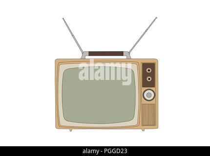 Retro 1960s vintage television isolated on white vector illustration. Stock Vector