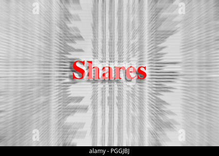 Shares written in red with a newspaper article blurred in the background Stock Photo