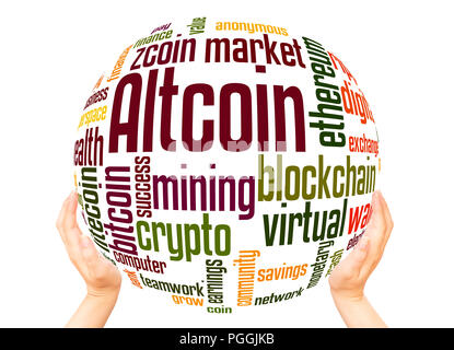 Altcoin word cloud sphere concept on white background. Stock Photo