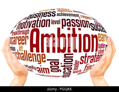 Ambition word cloud hand sphere concept on white background. Stock Photo