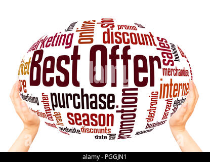 Best offer word cloud sphere concept on white background. Stock Photo