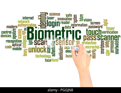Biometric word cloud hand writing concept on white background. Stock Photo