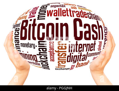 Bitcoin Cash - the new digital currency word cloud hand sphere concept on white background. Stock Photo