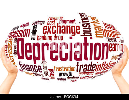 Depreciation word cloud concept on sphere white background. Stock Photo