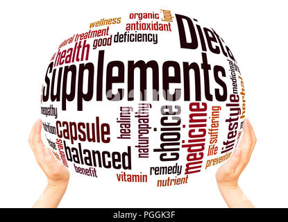 Dietary supplements word cloud sphere concept on white background. Stock Photo