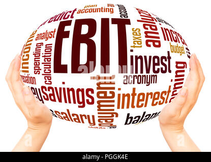 EBIT earnings before interest and taxes, word cloud hand sphere concept on white background. Stock Photo