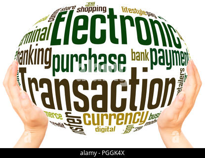 Electronic Transaction word cloud hand sphere concept on white background. Stock Photo
