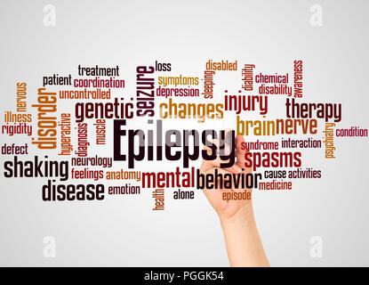 Epilepsy word cloud and hand with marker concept on gradient background. Stock Photo