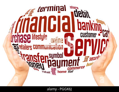 Financial Services word cloud hand sphere concept on white background. Stock Photo