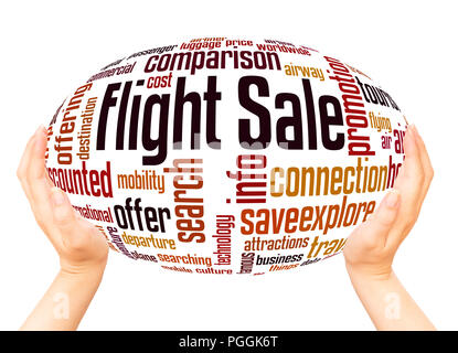Flight Sale word cloud hand sphere concept on white background. Stock Photo