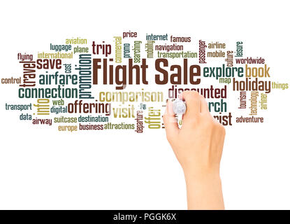 Flight Sale, word cloud hand writing concept on white background. Stock Photo