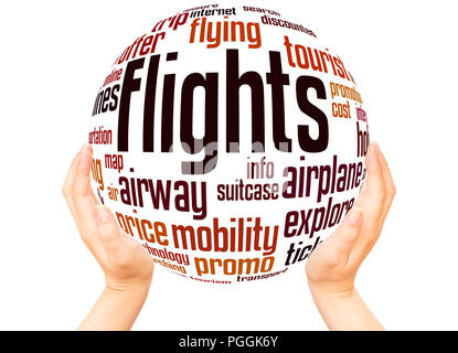 Flights word cloud hand sphere concept on white background. Stock Photo