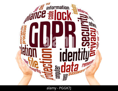 General Data Protection Regulation (GDPR) word cloud sphere concept on white background. Stock Photo