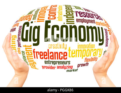 Gig Economy word cloud hand sphere concept on white background. Stock Photo
